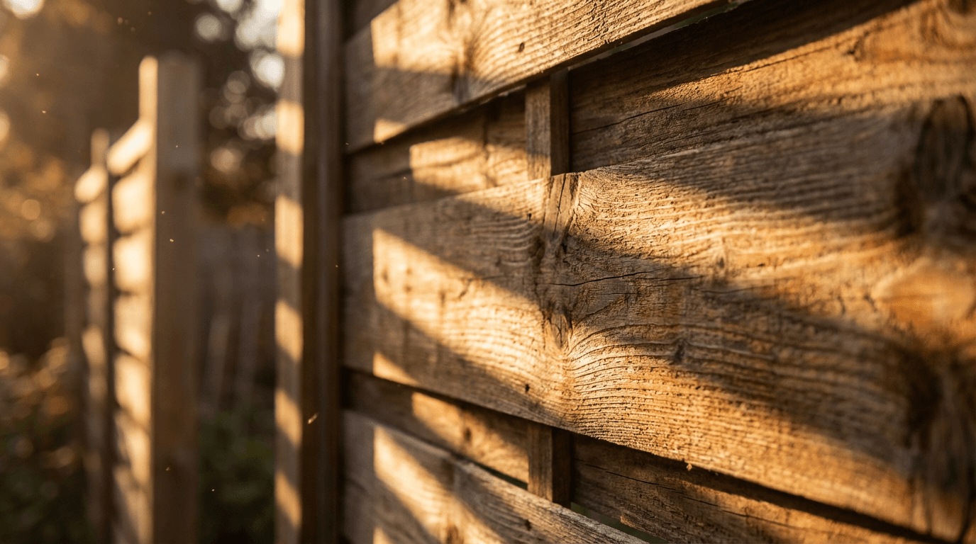 Wood fence being pressure washed to restore color