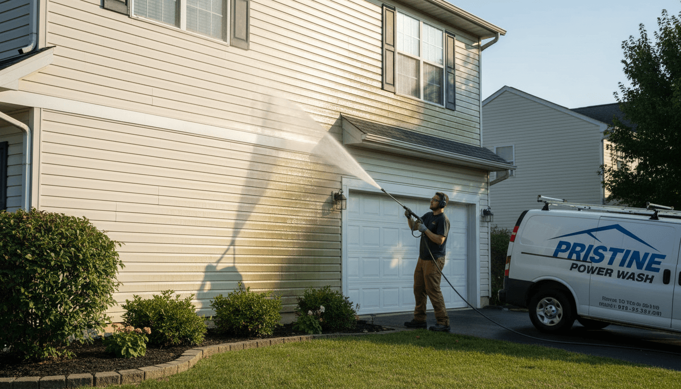 House and siding cleaning with pressure washer